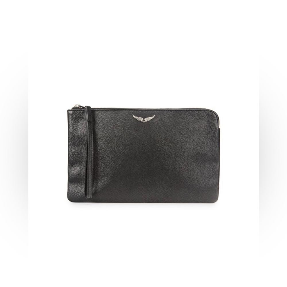 ZADIG & VOLTAIRE Uma Wing Textured Leather Wristlet Black